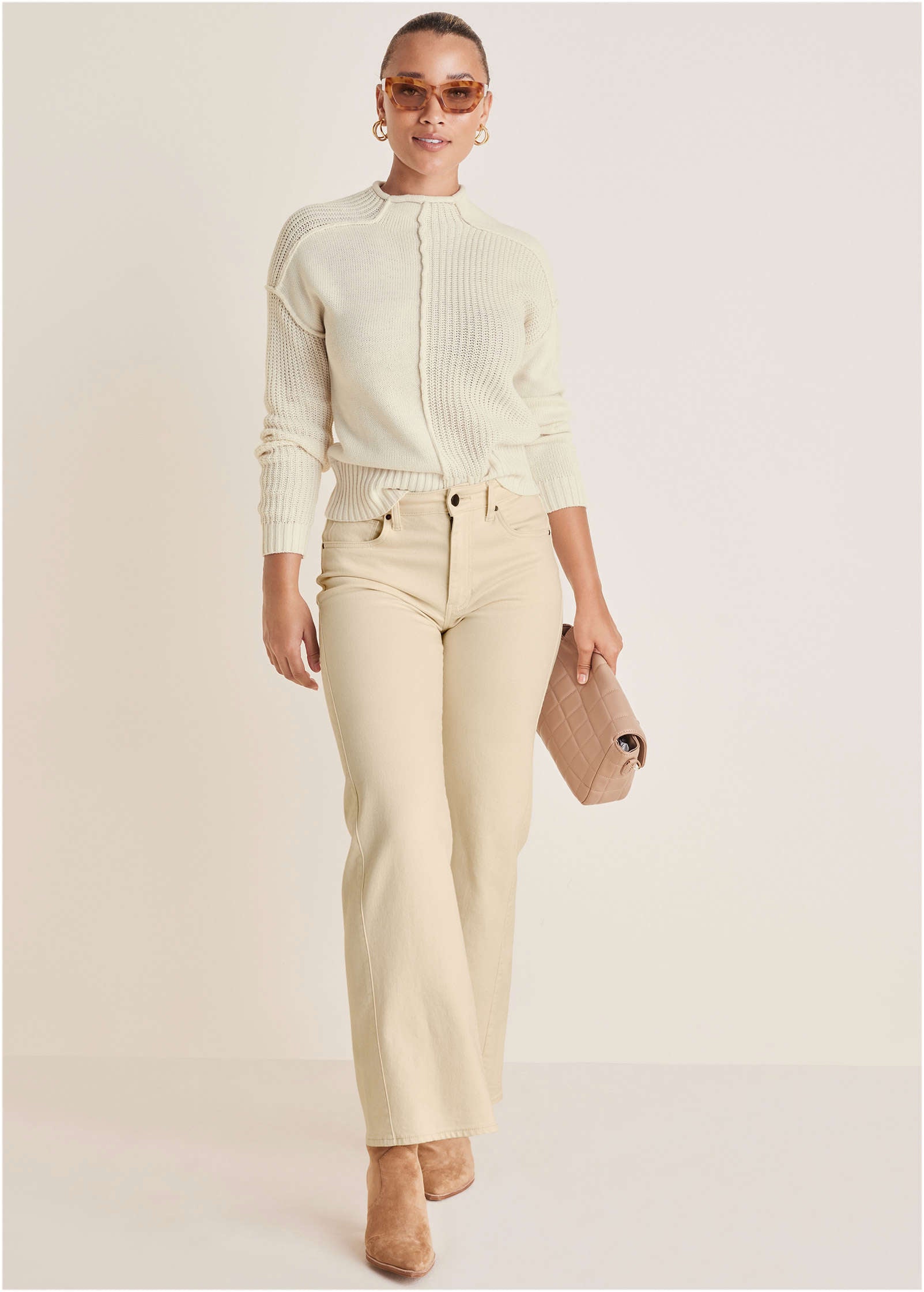 Mock Neck Knit Sweater - Off White | Venus Popular Choice