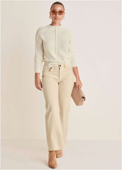 Mock Neck Knit Sweater - Off White | Venus Popular Choice