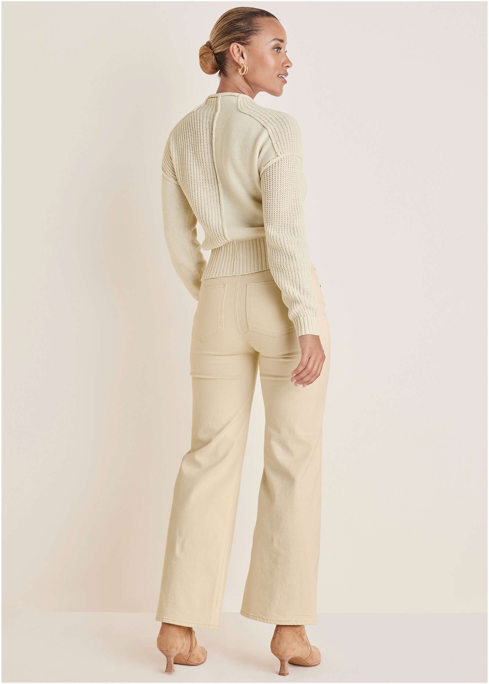 Mock Neck Knit Sweater - Off White | Venus Popular Choice