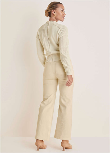Mock Neck Knit Sweater - Off White | Venus Popular Choice