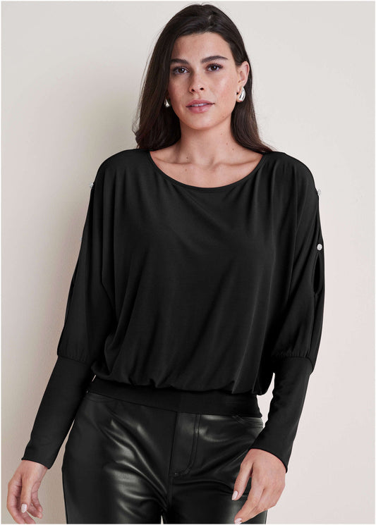 Bling Cold-Shoulder Blouse - Jet Black | Venus Best Seller