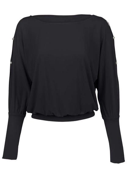 Bling Cold-Shoulder Blouse - Jet Black | Venus Best Seller
