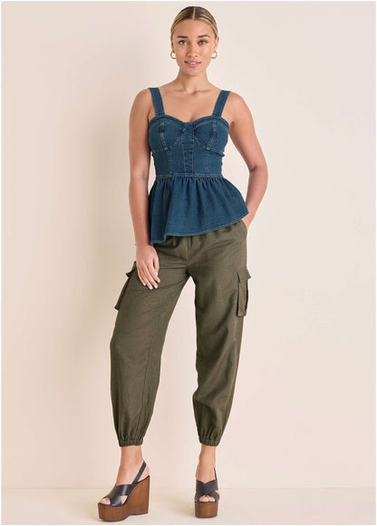 Denim Peplum Top Medium Wash | Venus Customer Favorite