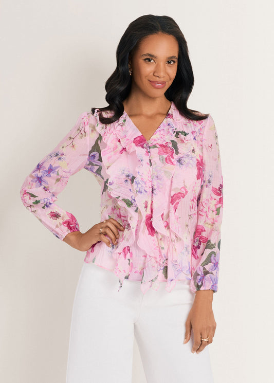 Long Sleeve Ruffle Blouse Soft Floral | Venus Limited Edition