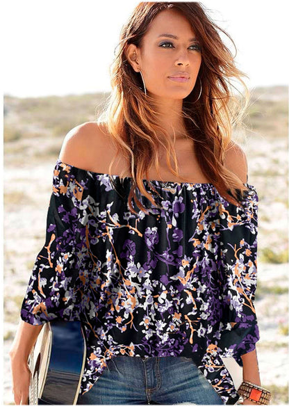 Bell Sleeve Printed Top - Purple Multi | Venus Value