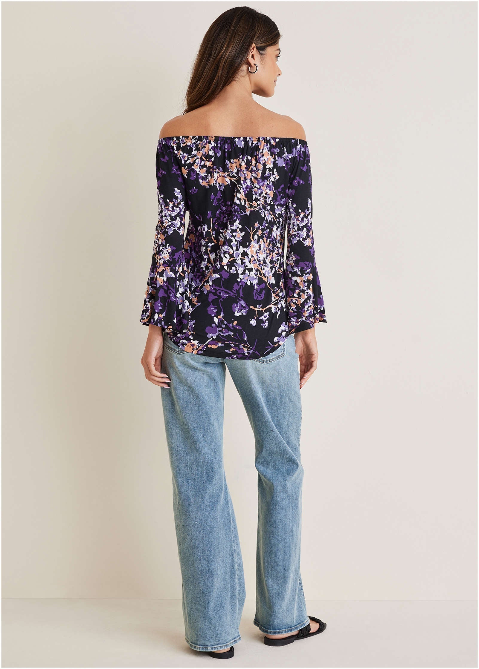 Bell Sleeve Printed Top - Purple Multi | Venus Value