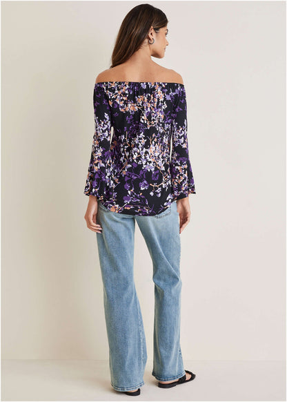 Bell Sleeve Printed Top - Purple Multi | Venus Value