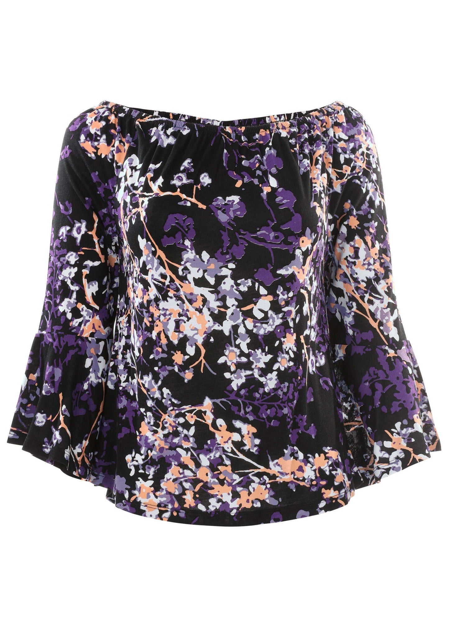 Bell Sleeve Printed Top - Purple Multi | Venus Value