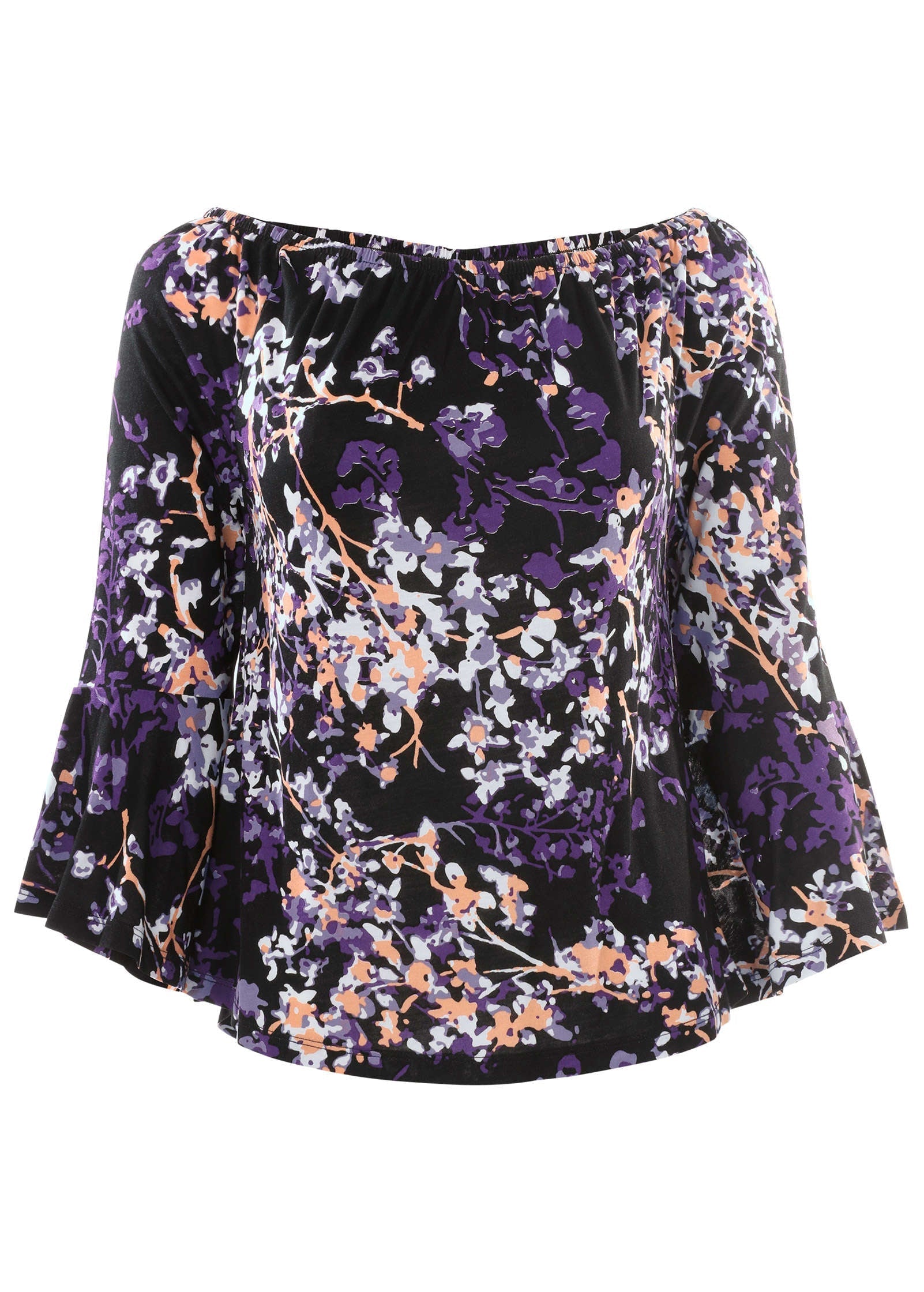 Bell Sleeve Printed Top - Purple Multi | Venus Value