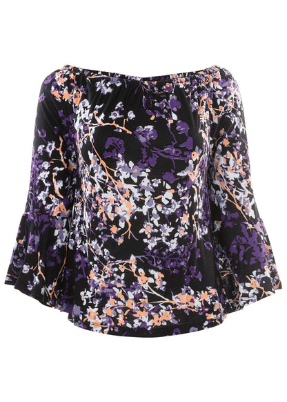 Bell Sleeve Printed Top - Purple Multi | Venus Value