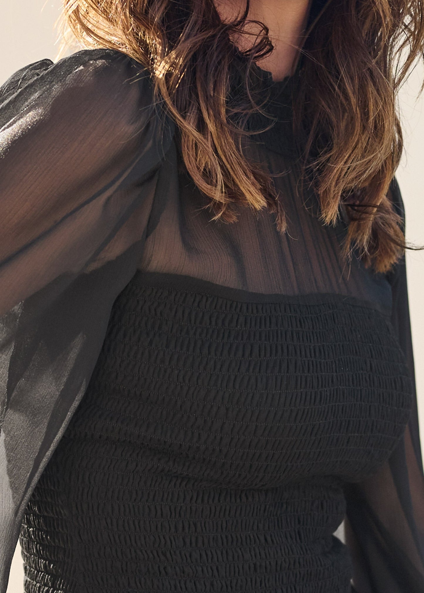 Sheer Smocked Top - Jet Black | Venus Customer Favorite
