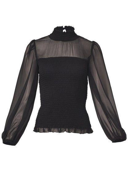 Sheer Smocked Top - Jet Black | Venus Customer Favorite