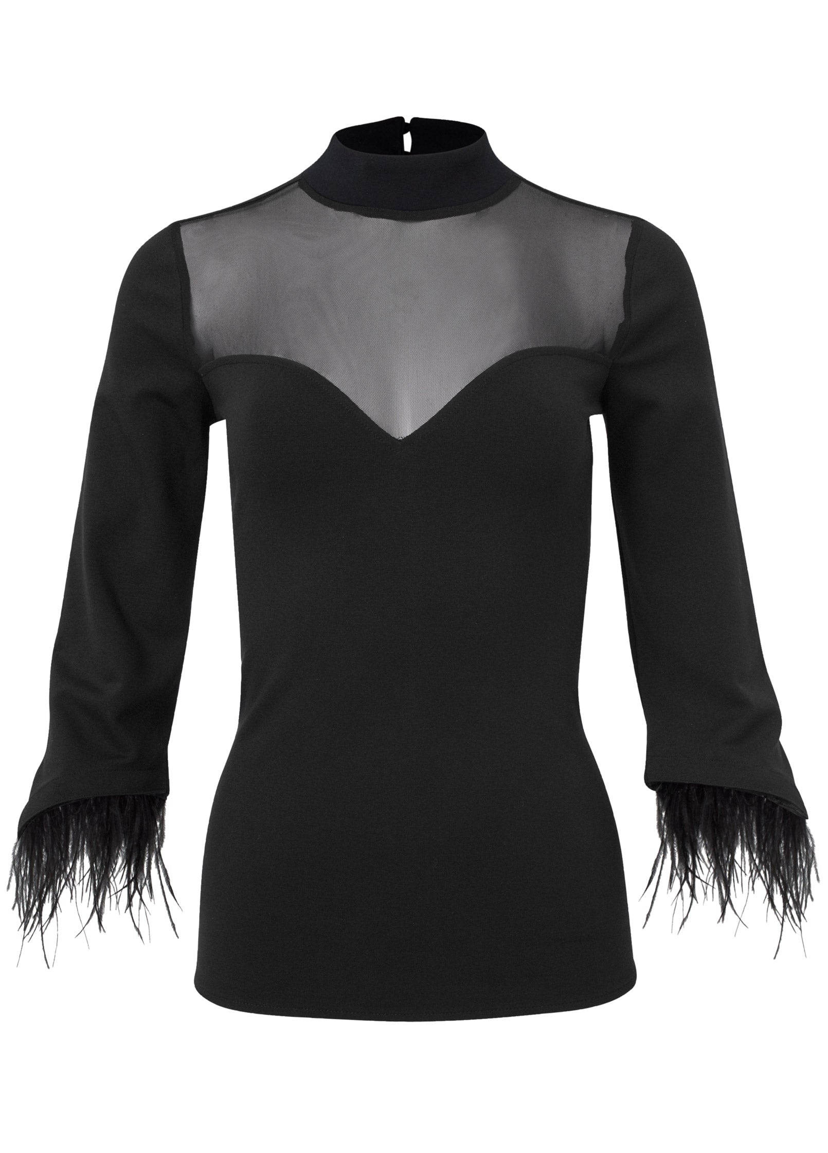 Feather Cuff Mock Neck Top - Black | Venus Limited Edition