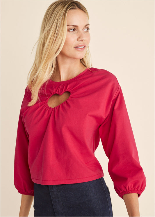 Cut-Out Heart Top - Red | Venus Sale