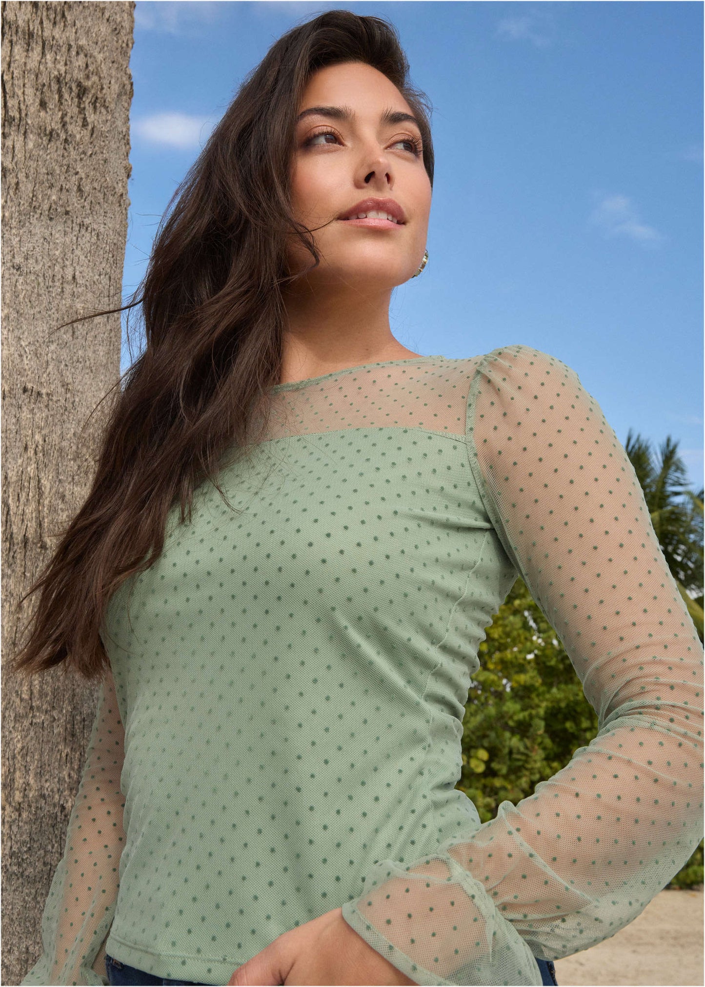 Dot Mesh Top - Iceberg Green | Venus Cost Saving