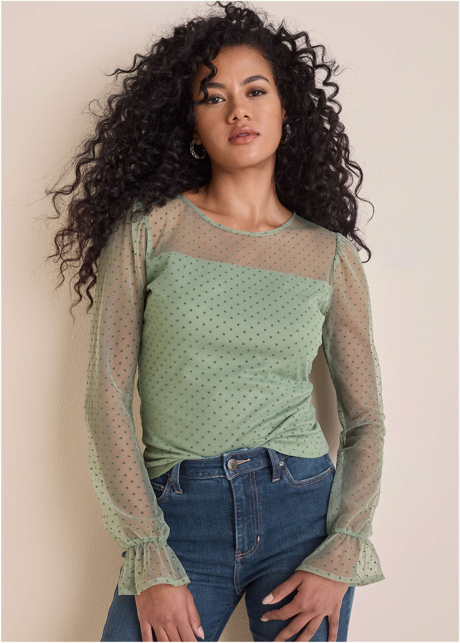 Dot Mesh Top - Iceberg Green | Venus Cost Saving