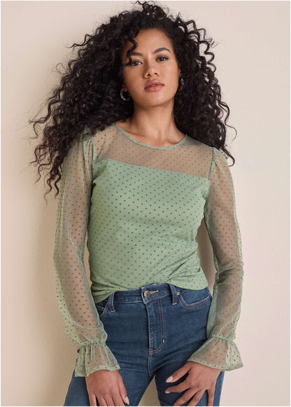 Dot Mesh Top - Iceberg Green | Venus Cost Saving
