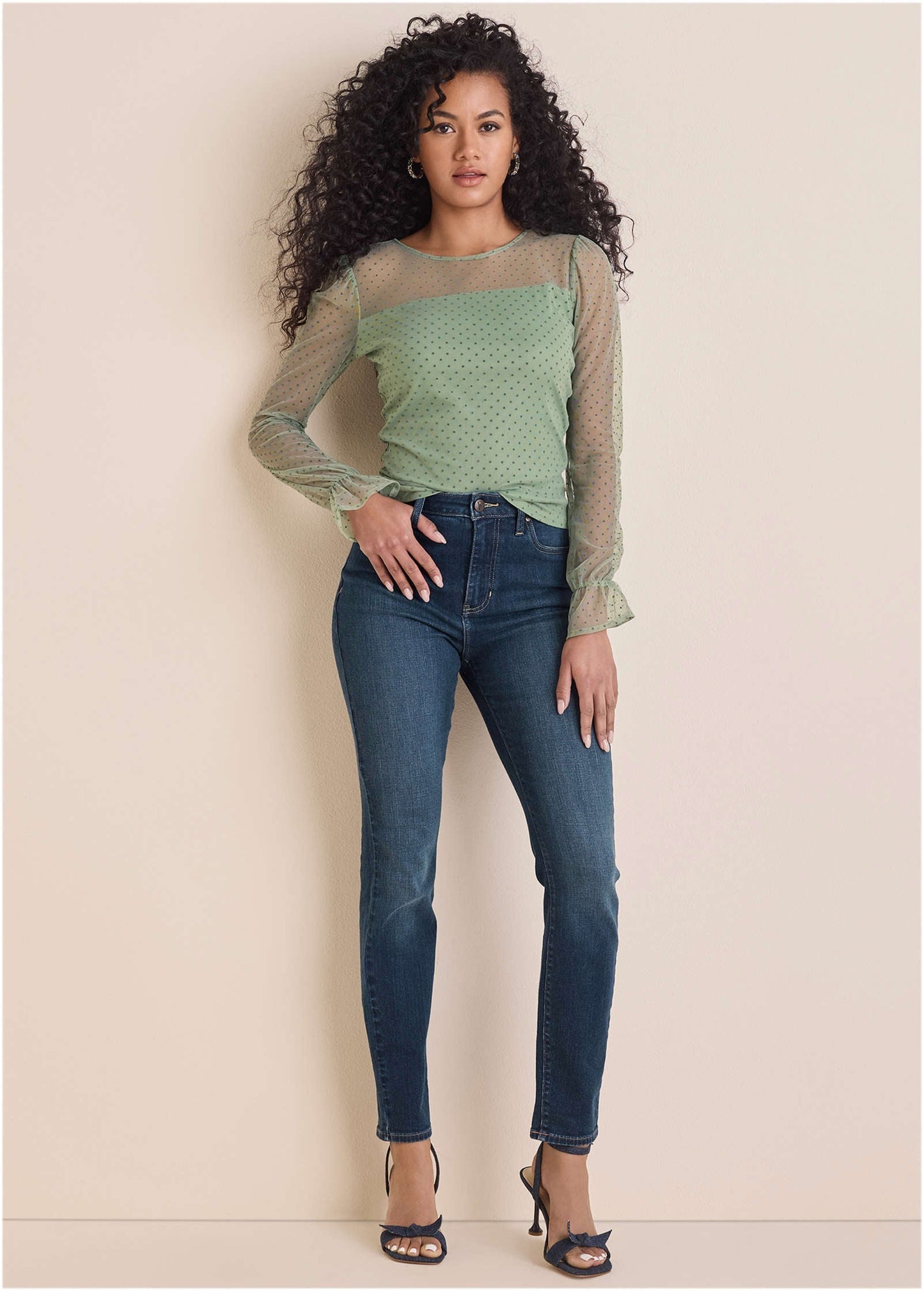 Dot Mesh Top - Iceberg Green | Venus Cost Saving