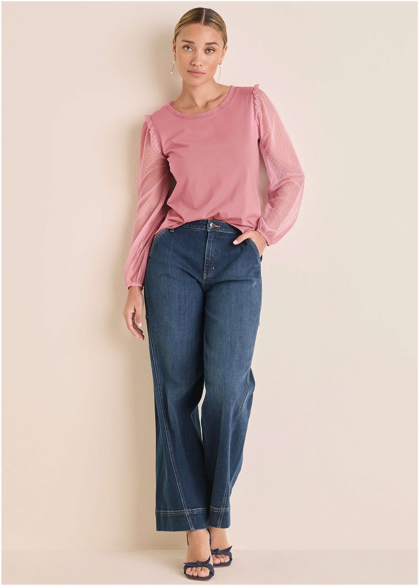 Dot Mesh Sleeve Top - Polignac | Venus Affordable