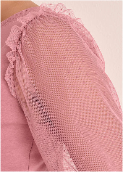 Dot Mesh Sleeve Top - Polignac | Venus Affordable