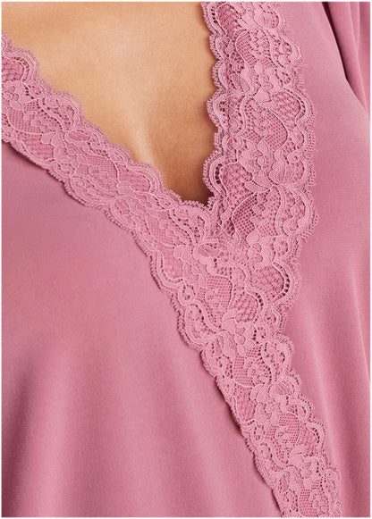 Faux Wrap Lace Trim Blouse - Heather Rose | Venus Special Offer