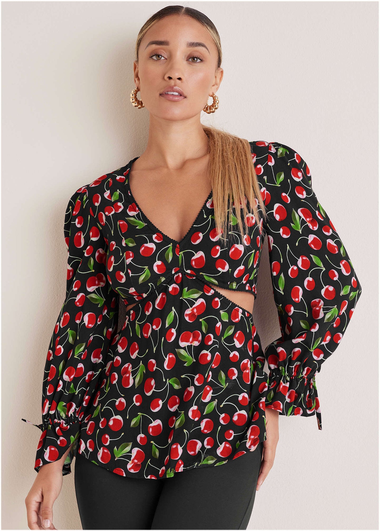 Cherry Pattern Cut Out Waist Blouse | VENUS | Venus Best Seller