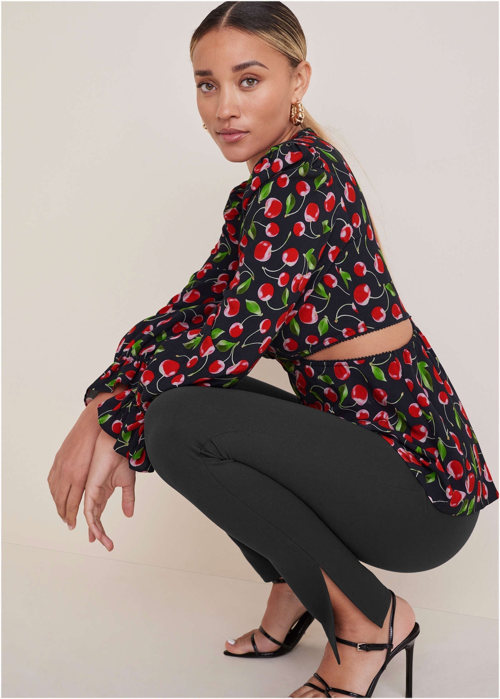 Cherry Pattern Cut Out Waist Blouse | VENUS | Venus Best Seller