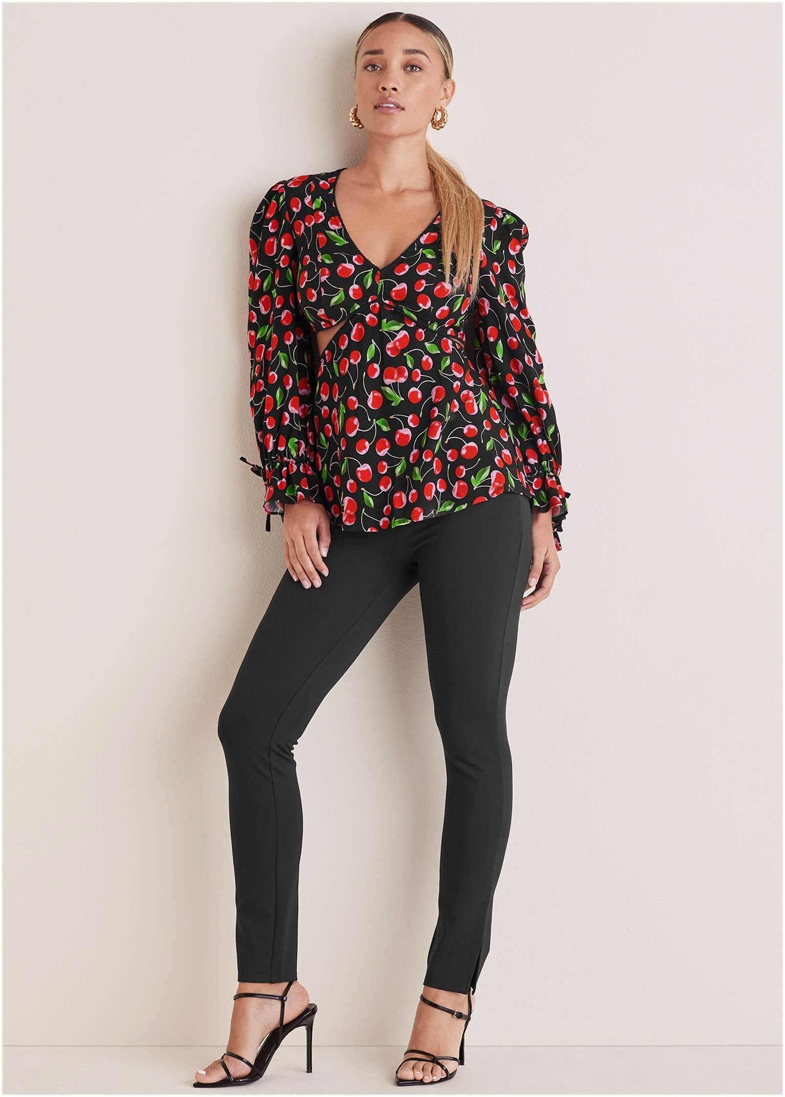 Cherry Pattern Cut Out Waist Blouse | VENUS | Venus Best Seller