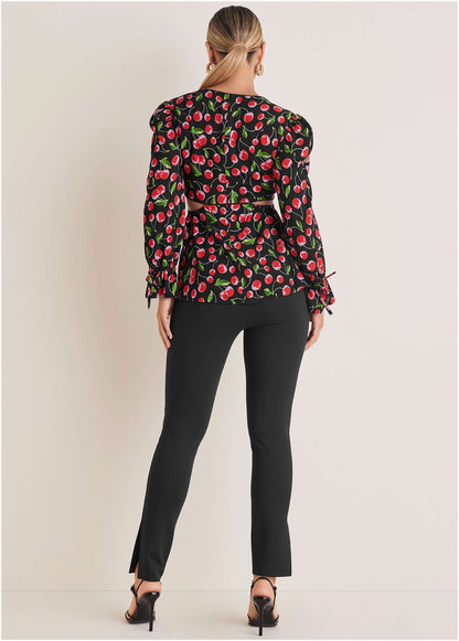 Cherry Pattern Cut Out Waist Blouse | VENUS | Venus Best Seller