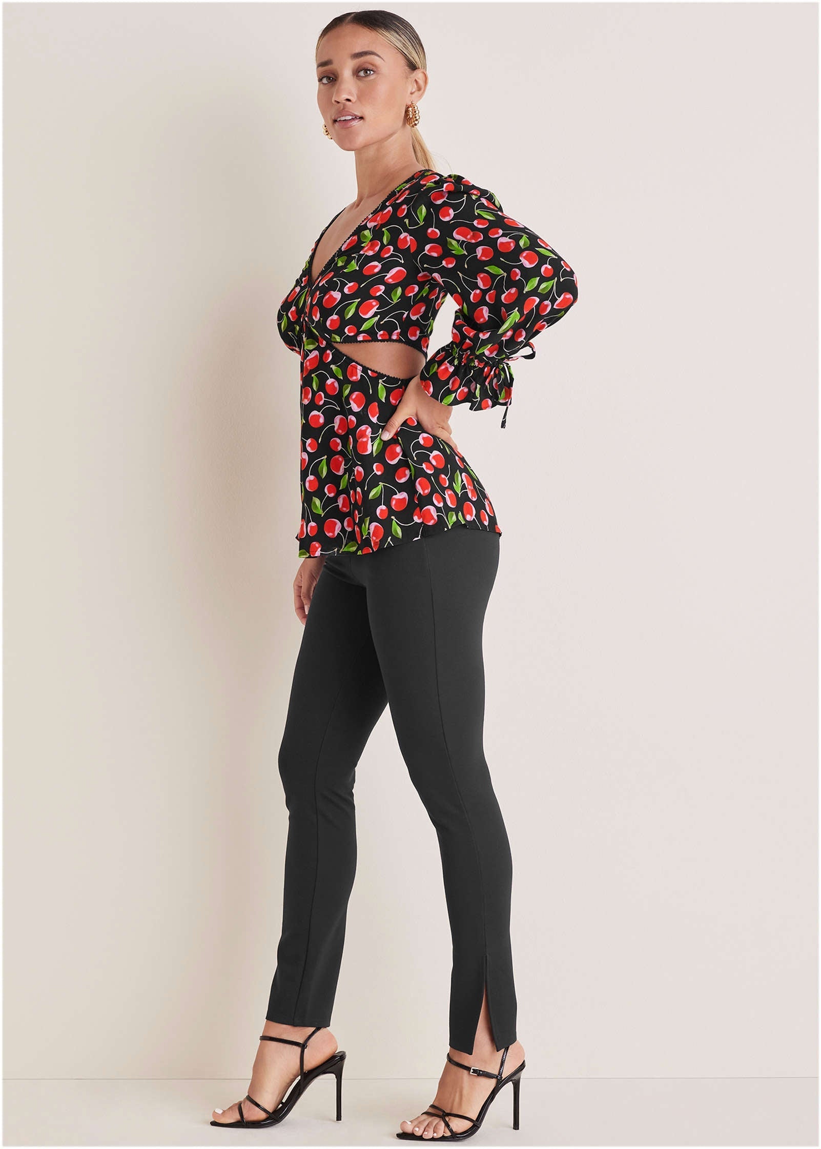 Cherry Pattern Cut Out Waist Blouse | VENUS | Venus Best Seller