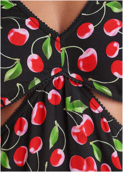 Cherry Pattern Cut Out Waist Blouse | VENUS | Venus Best Seller