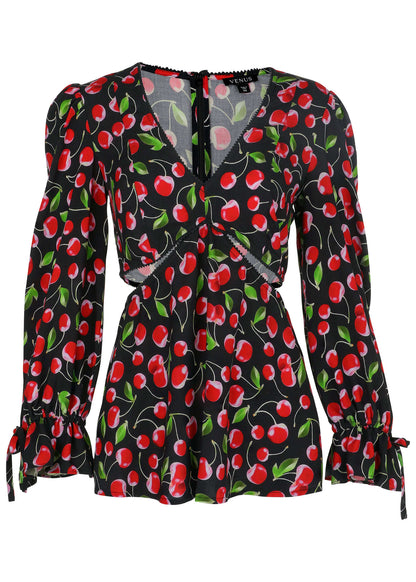 Cherry Pattern Cut Out Waist Blouse | VENUS | Venus Best Seller