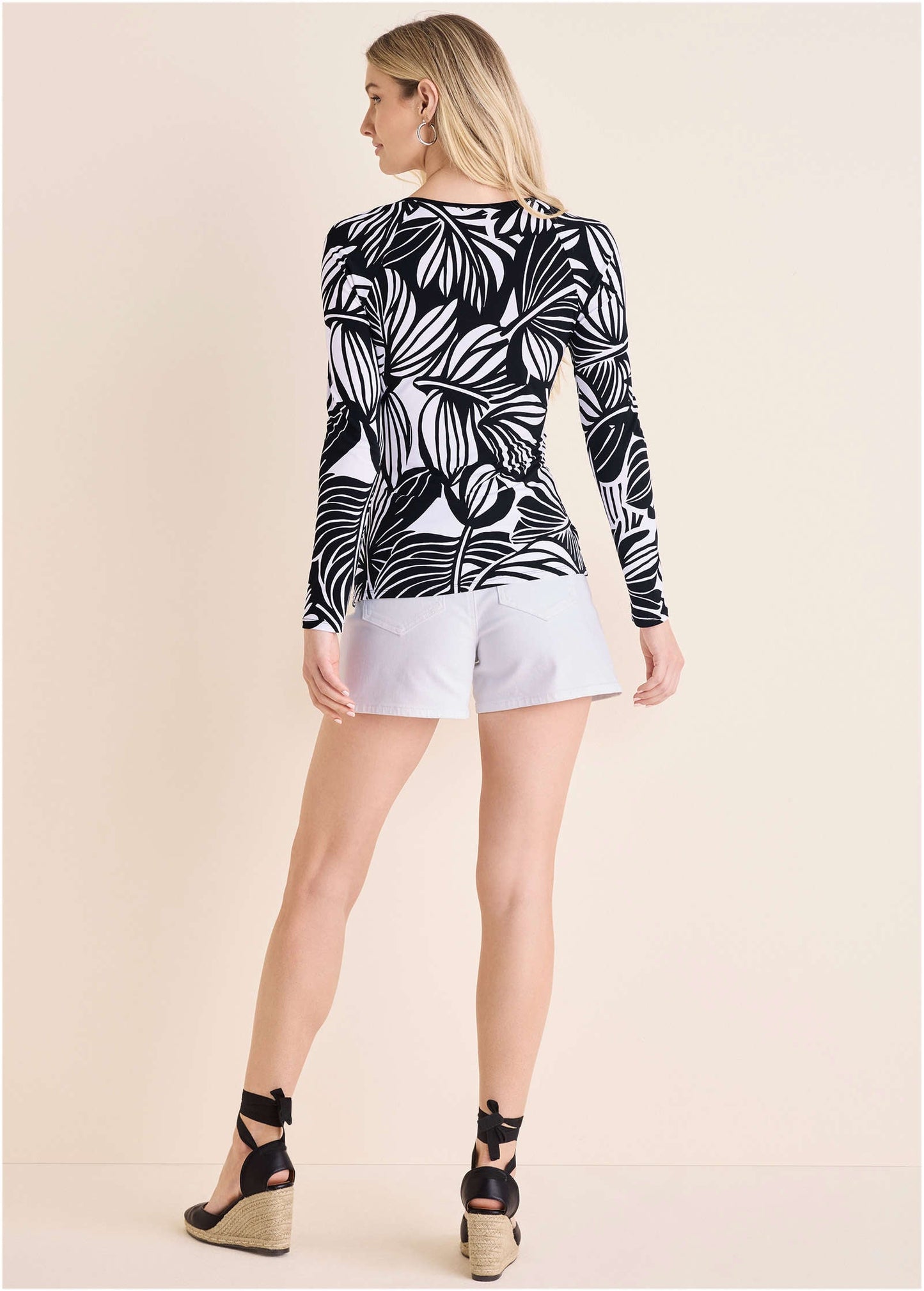 Asymmetric Neck Top - Black Contrast Bold Leaves | Venus Limited Edition