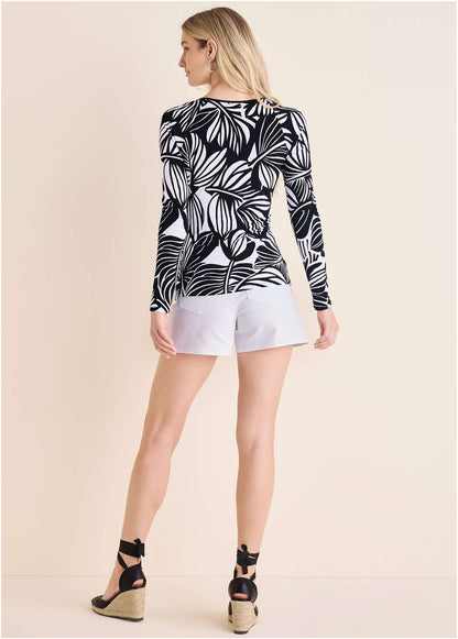 Asymmetric Neck Top - Black Contrast Bold Leaves | Venus Limited Edition