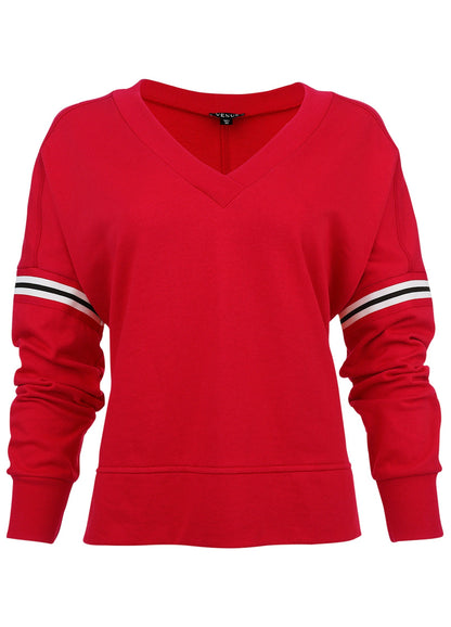 French Terry V-Neck Top - Red | Venus Sale