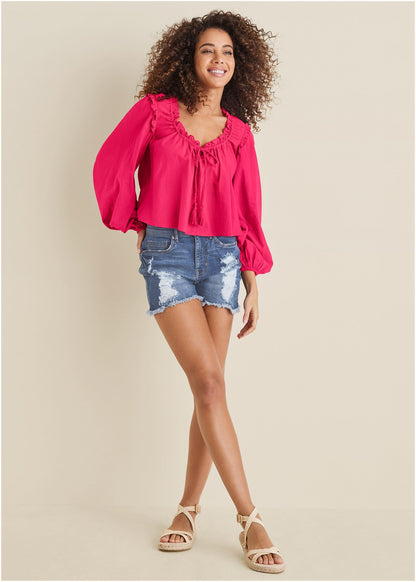 Tassel Long Sleeve Top - Dark Pink | Venus Cost Saving