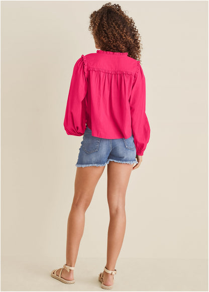 Tassel Long Sleeve Top - Dark Pink | Venus Cost Saving