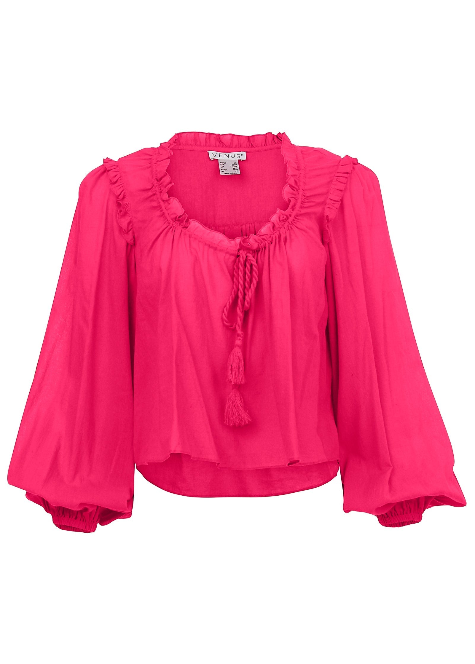 Tassel Long Sleeve Top - Dark Pink | Venus Cost Saving