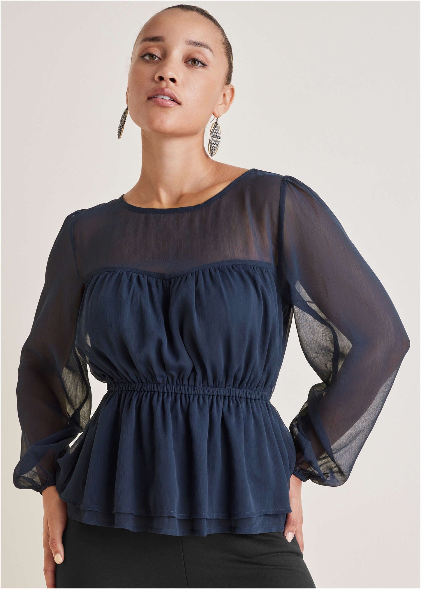 Sheer Beauty Blouse - Navy | Venus Value