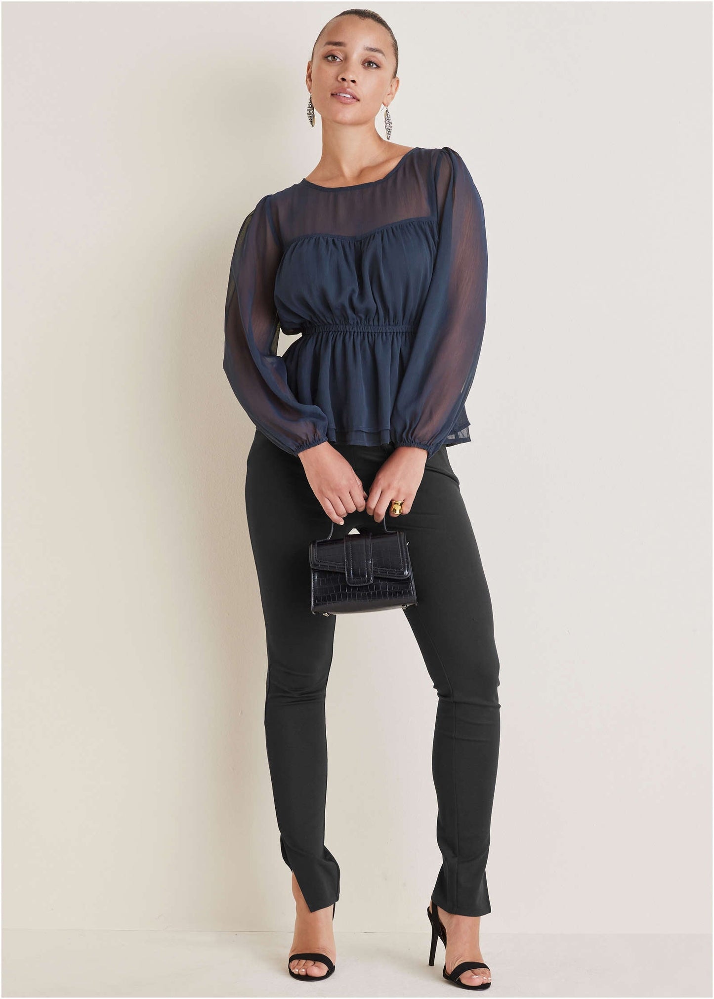 Sheer Beauty Blouse - Navy | Venus Value
