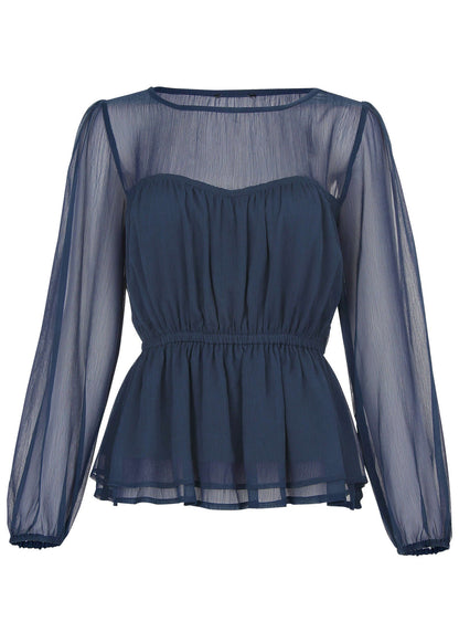 Sheer Beauty Blouse - Navy | Venus Value