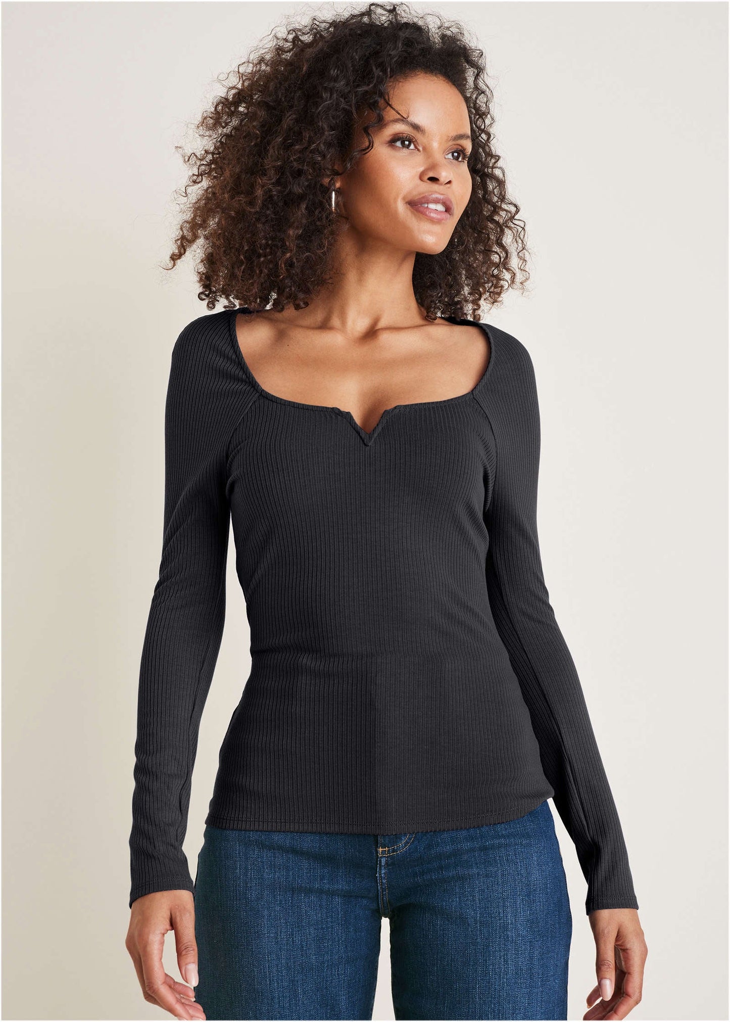 Deep Scoop Neck Ribbed Top - Jet Black | Venus Great Deal