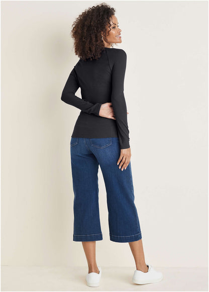 Deep Scoop Neck Ribbed Top - Jet Black | Venus Great Deal