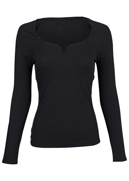 Deep Scoop Neck Ribbed Top - Jet Black | Venus Great Deal