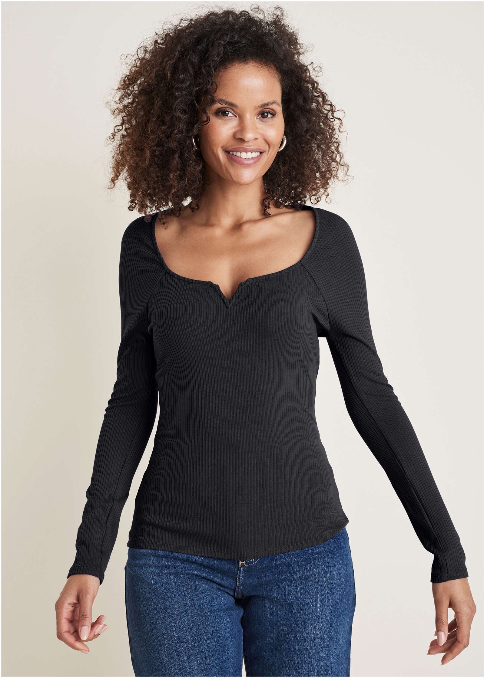 Deep Scoop Neck Ribbed Top - Jet Black | Venus Great Deal