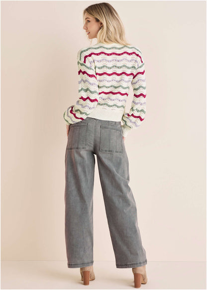 Stripe Pointelle Cardigan - Grey Multi | Venus Special Offer