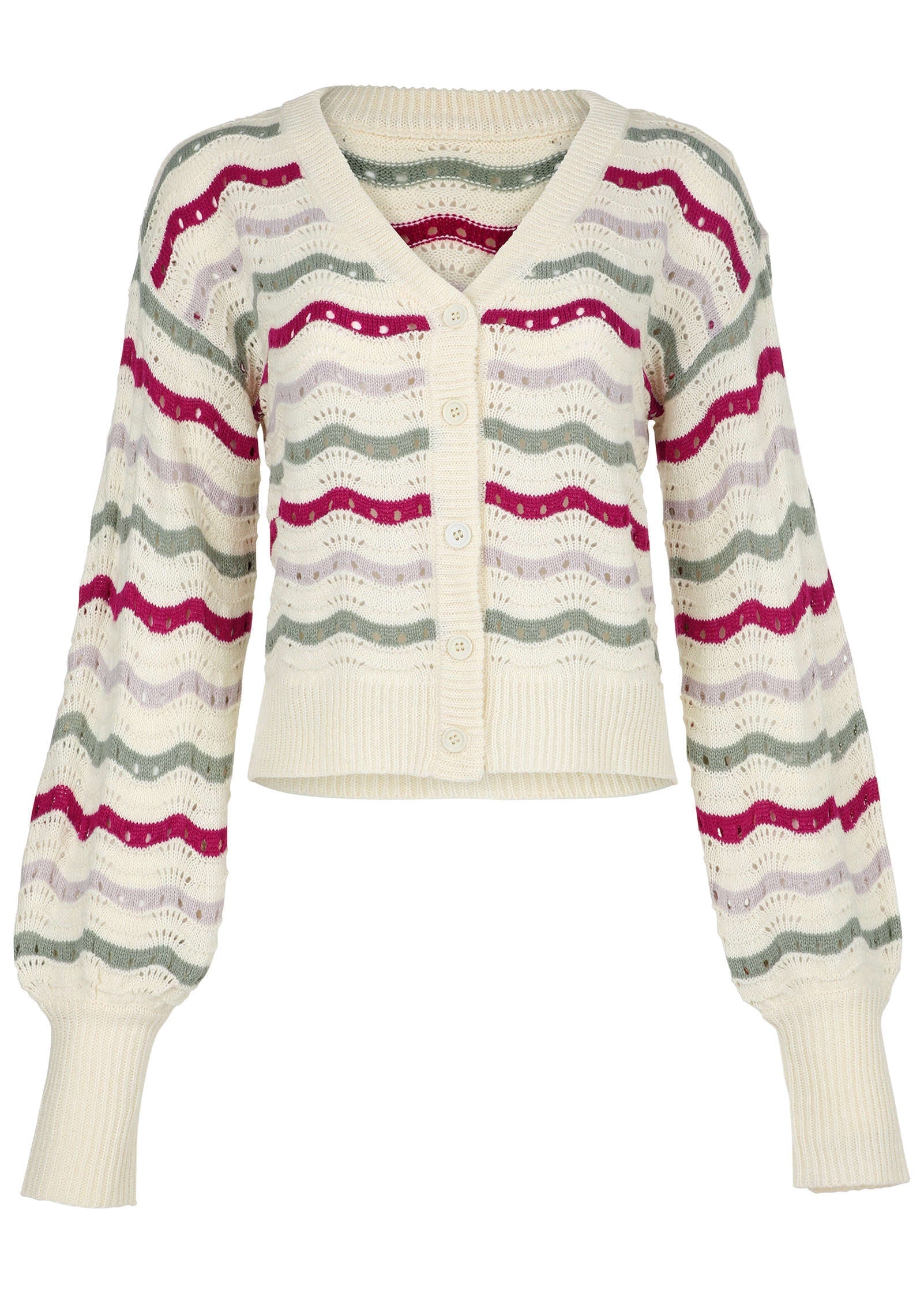 Stripe Pointelle Cardigan - Grey Multi | Venus Special Offer