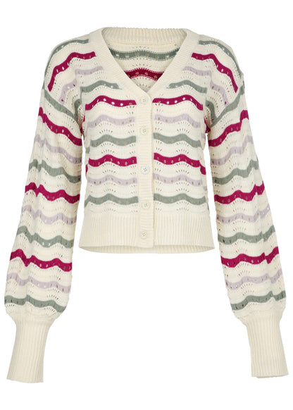 Stripe Pointelle Cardigan - Grey Multi | Venus Special Offer