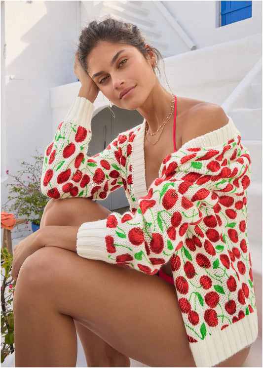 Cherry Print Cardigan - Wild Cherries All Over | Venus Featured