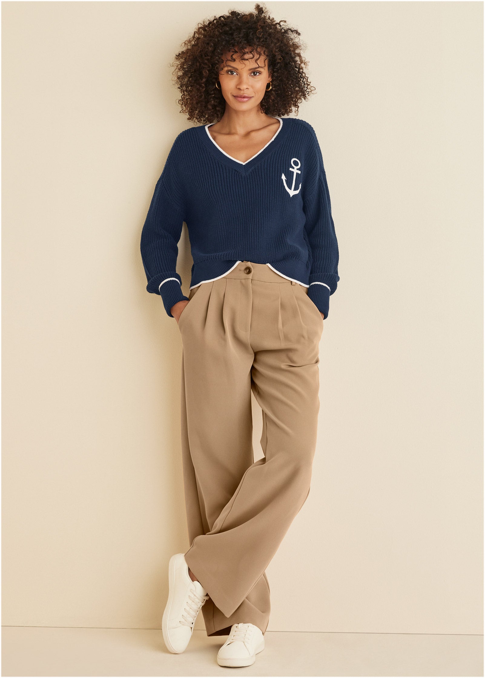 Anchor V-Neck Sweater - Navy & White | Venus Budget Friendly